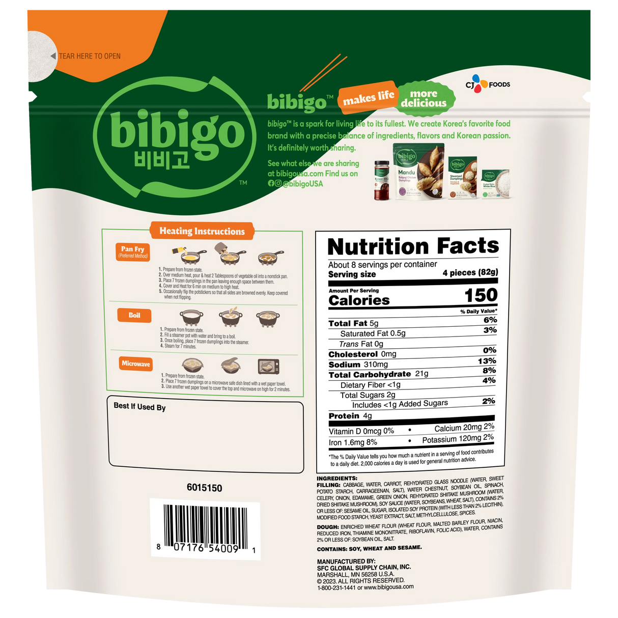 Dumplings de Verduras Potstickers Congelados Bibigo 680 g