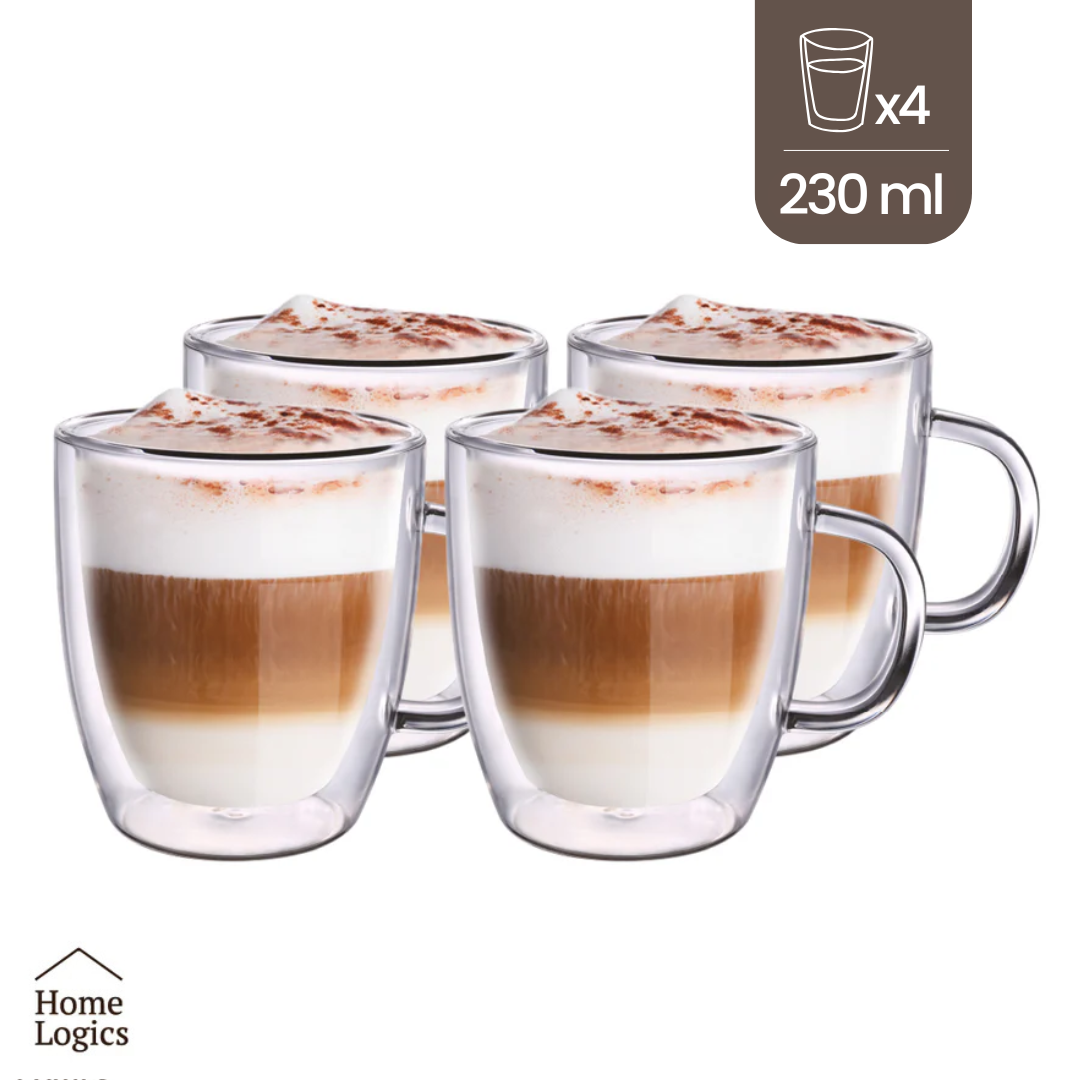 Set 4 Tazas Vidrio Doble Pared 230 ml Home Logics 1 un