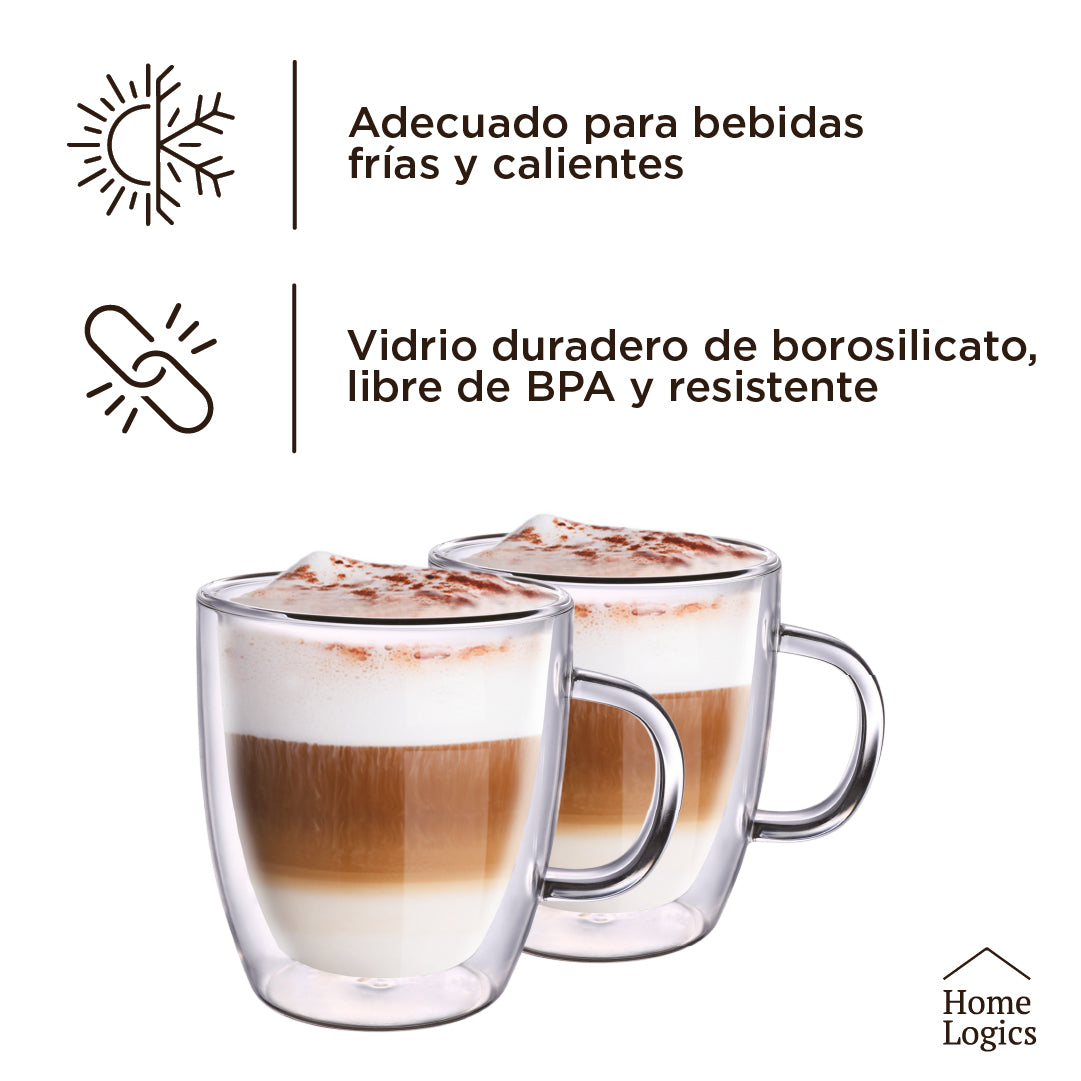 Set 4 Tazas Vidrio Doble Pared 230 ml Home Logics 1 un
