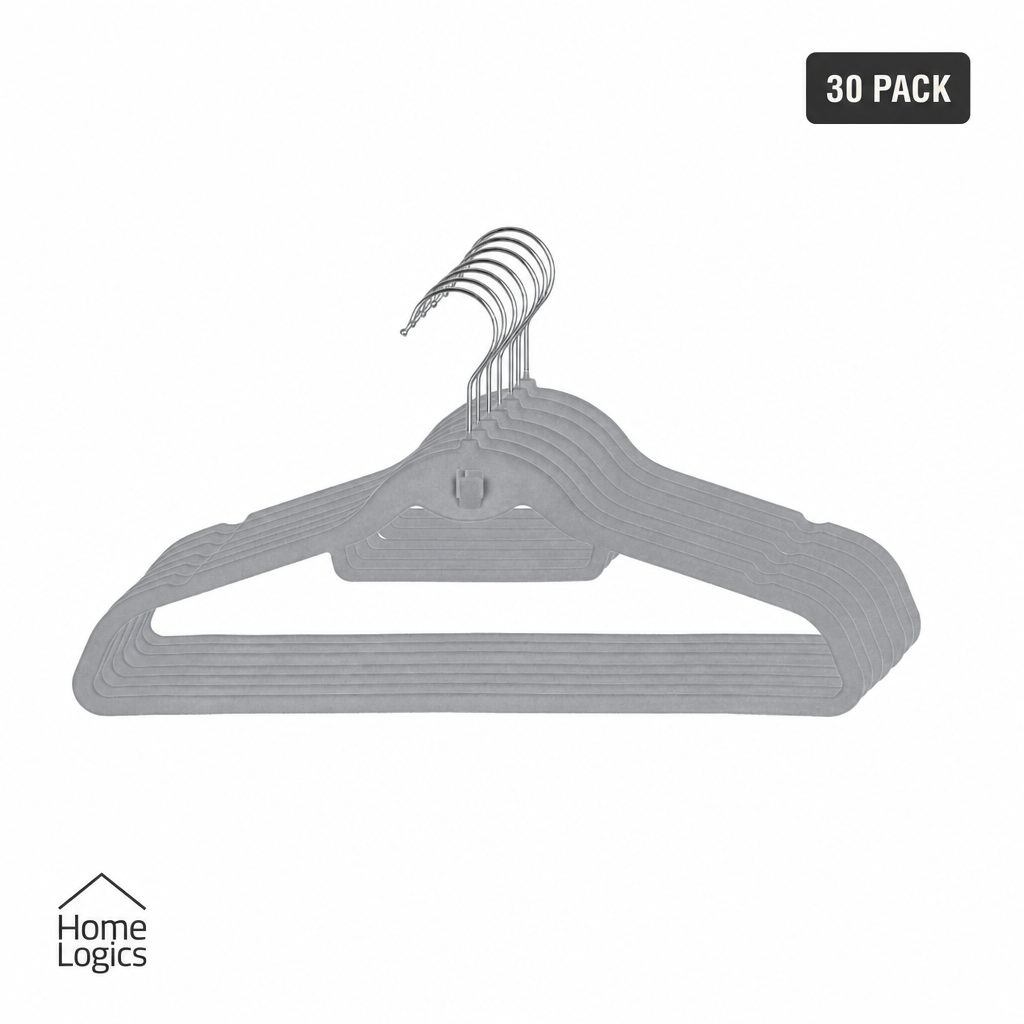 Set 30 Colgadores de Ropa Antideslizantes Gris Velvet Home Logics 30 un