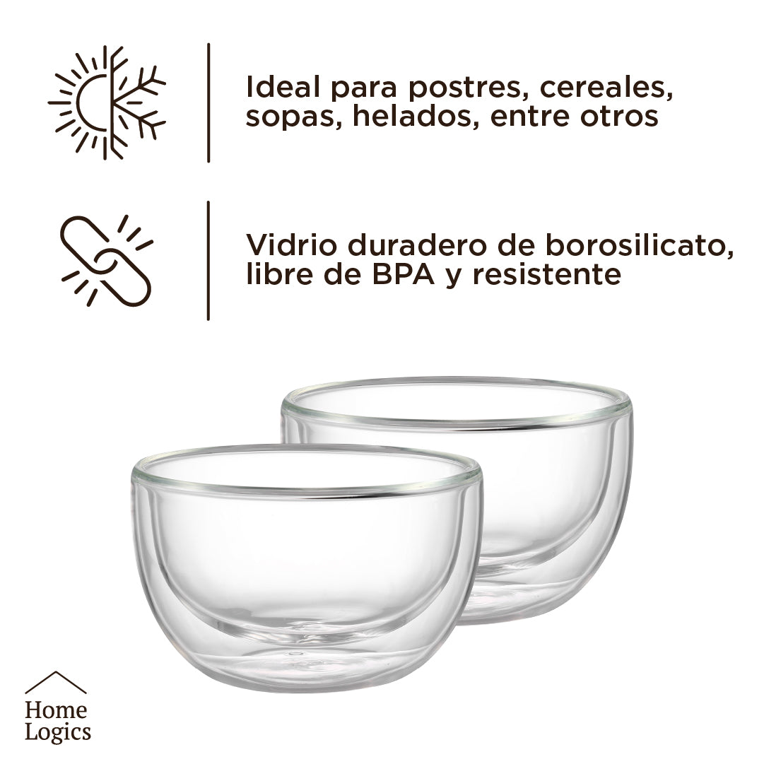 Set 2 Bowls Vidrio Doble Pared 250 ml Home Logics 1 un
