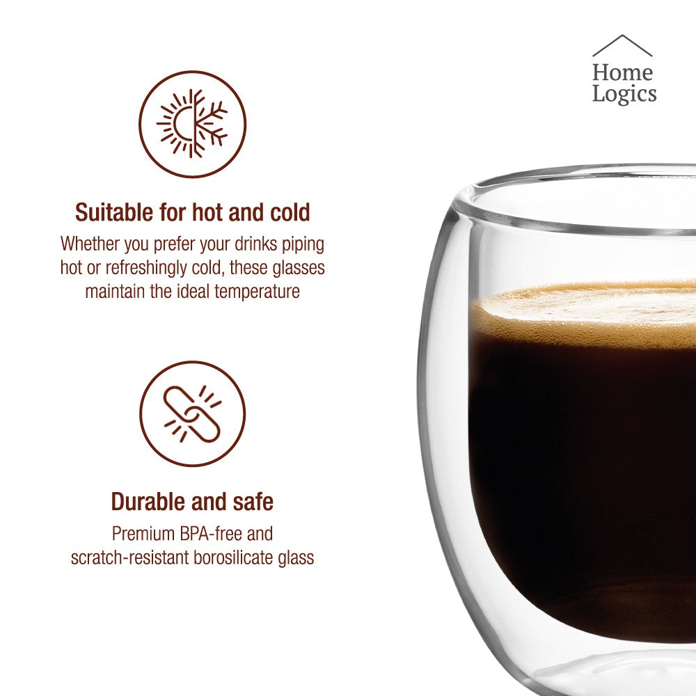 Set 4 Vasos Vidrio Doble Pared Classic 100 ml Home Logics 1 un