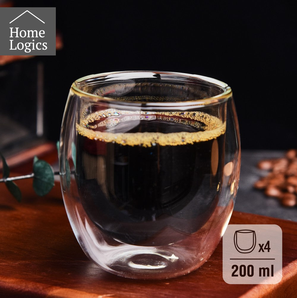 Set 4 Vasos Vidrio Doble Pared Classic 200 ml Home Logics 4 un