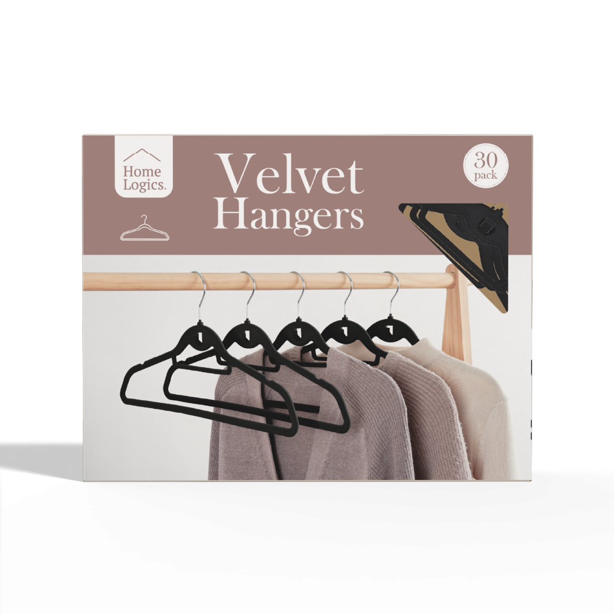 Set 30 Colgadores de Ropa Antideslizantes Black Velvet Home Logics 30 un