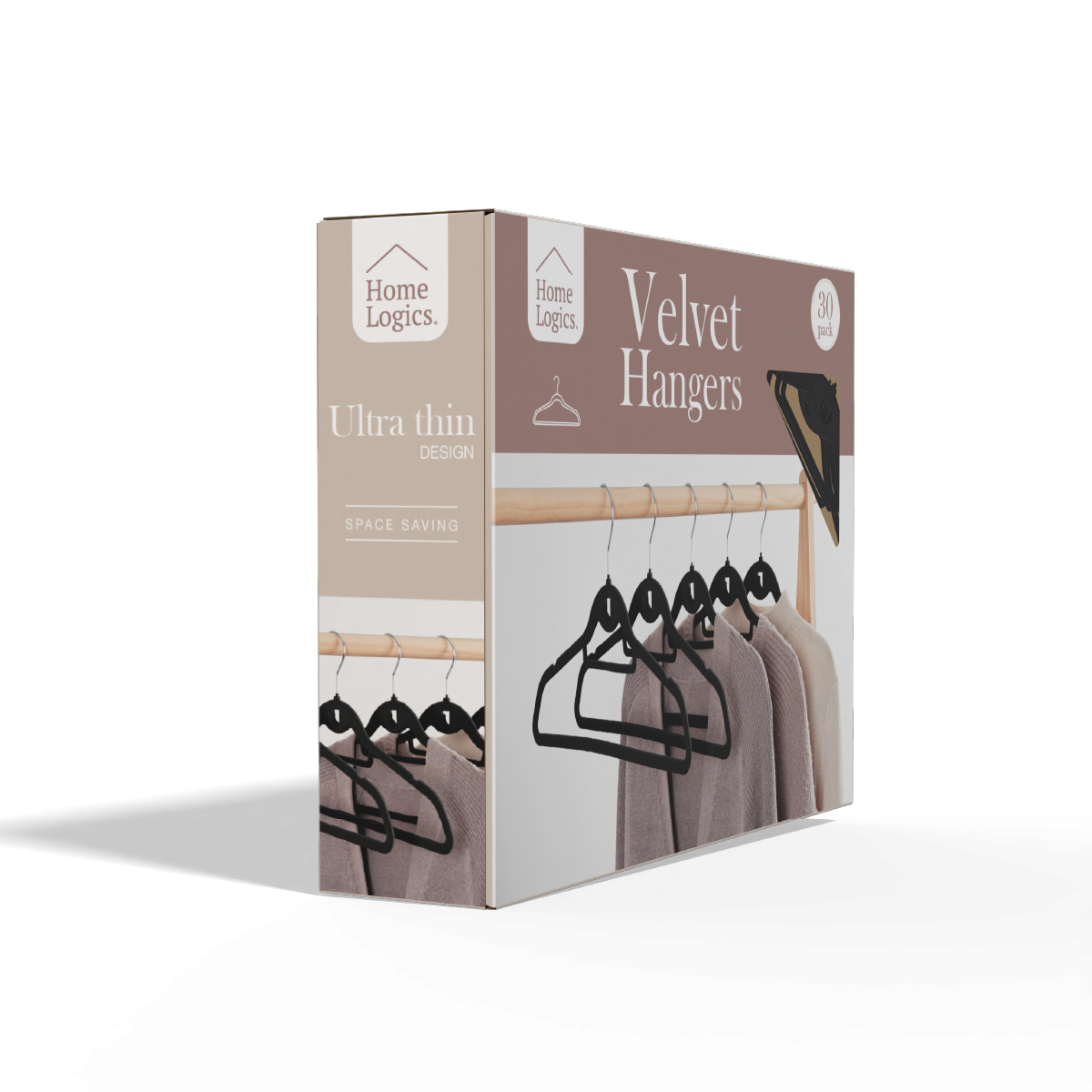 Set 30 Colgadores de Ropa Antideslizantes Black Velvet Home Logics 30 un