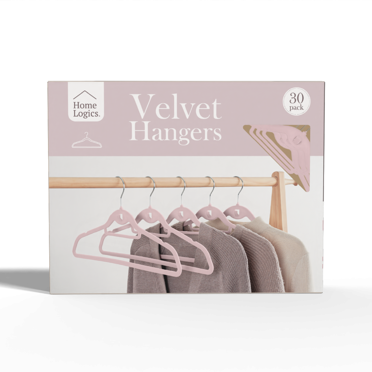 Set 30 Colgadores de Ropa Antideslizantes Pink Velvet Home Logics 30 un