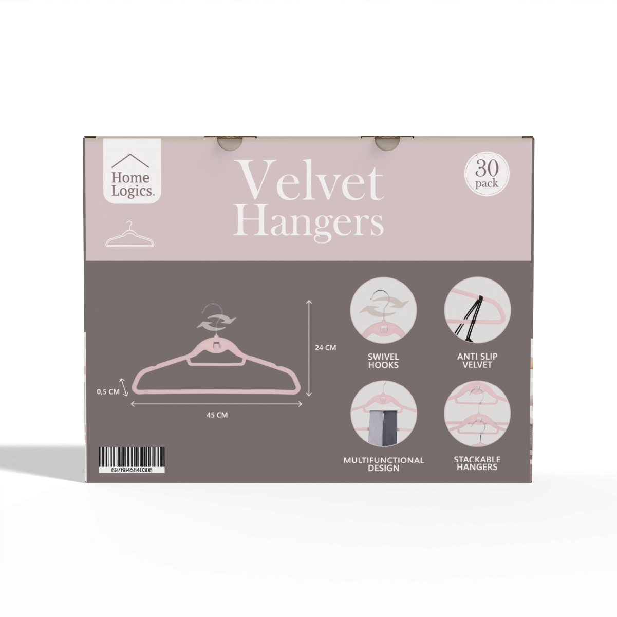 Set 30 Colgadores de Ropa Antideslizantes Pink Velvet Home Logics 30 un