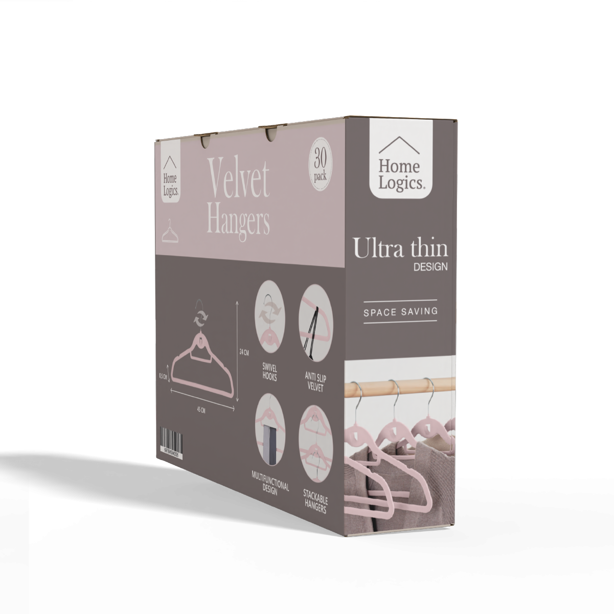 Set 30 Colgadores de Ropa Antideslizantes Pink Velvet Home Logics 30 un