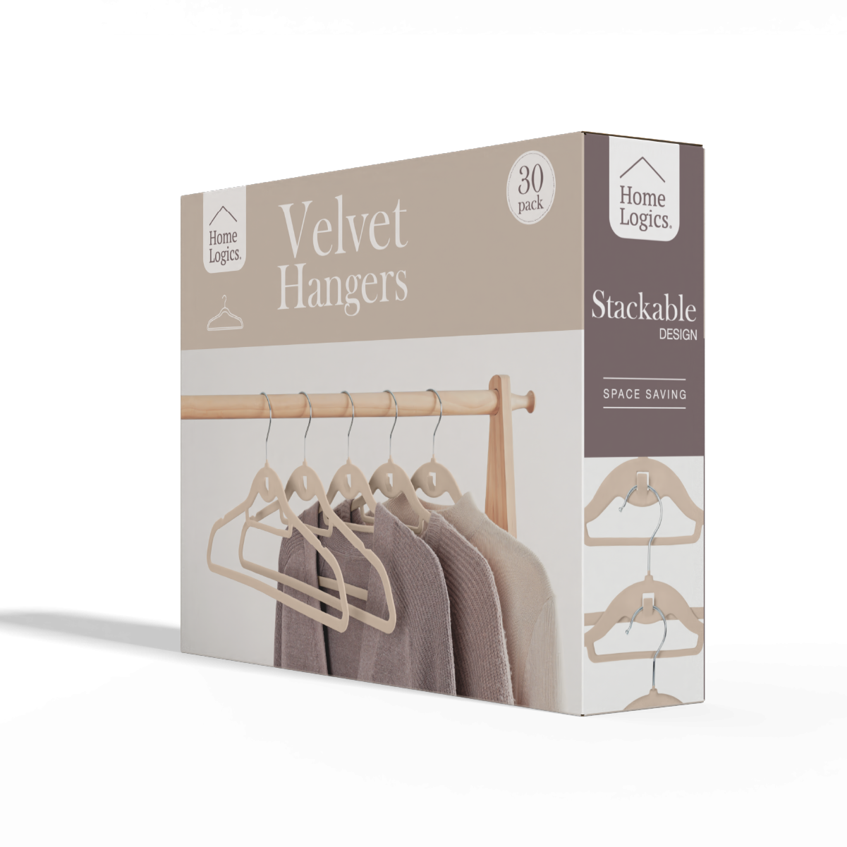 Set 30 Colgadores de Ropa Antideslizantes Beige Velvet Home Logics 30 un