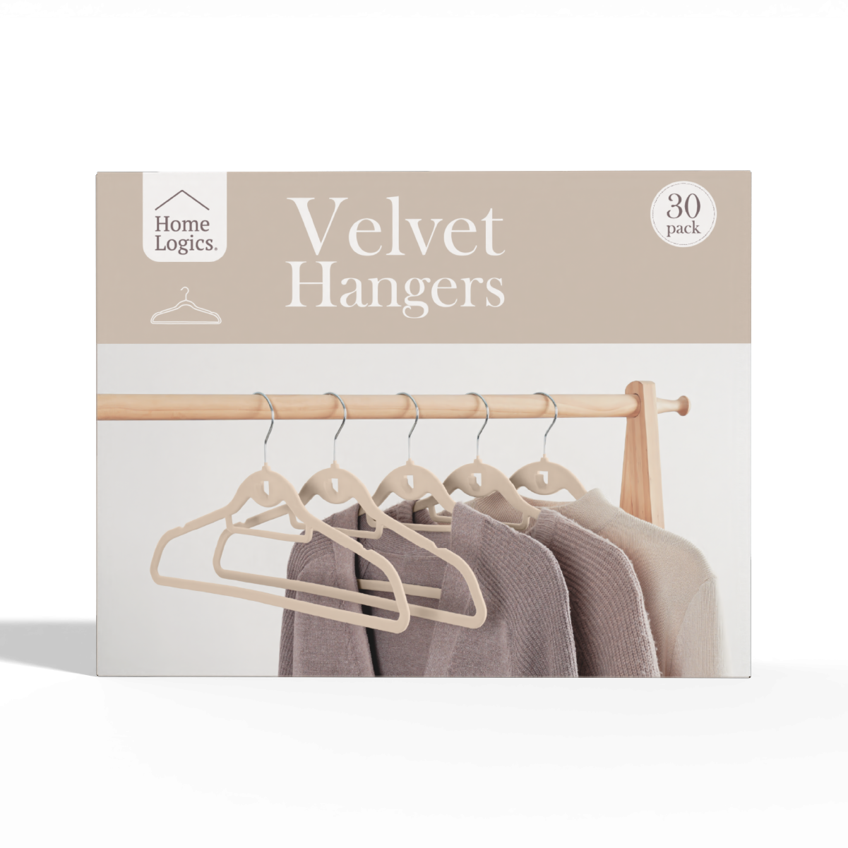 Set 30 Colgadores de Ropa Antideslizantes Beige Velvet Home Logics 30 un