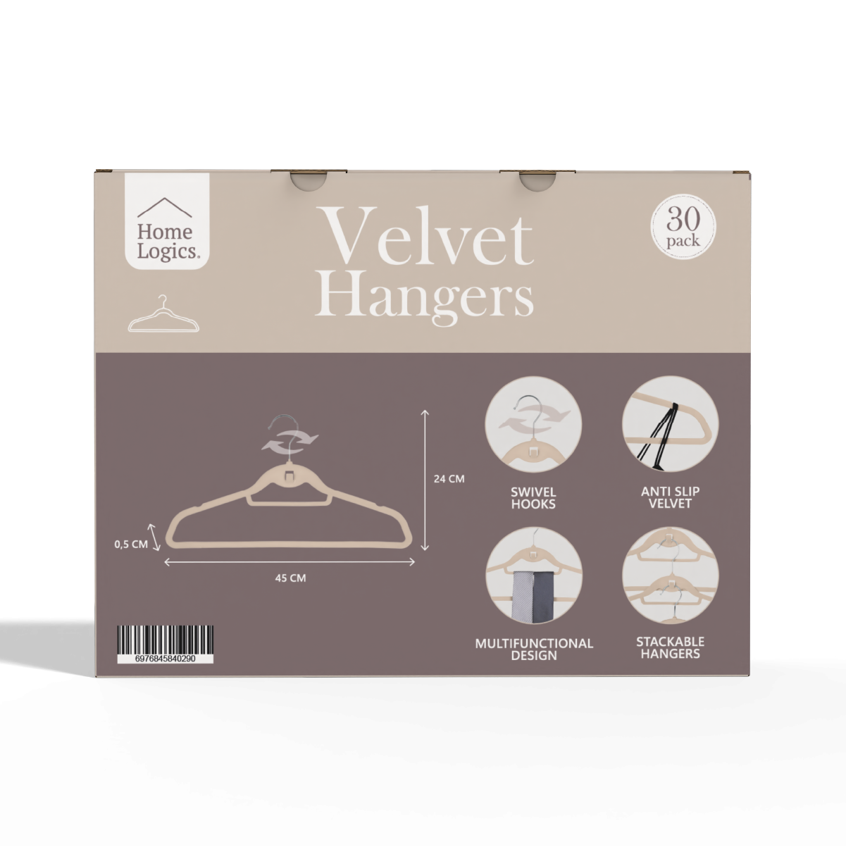 Set 30 Colgadores de Ropa Antideslizantes Beige Velvet Home Logics 30 un