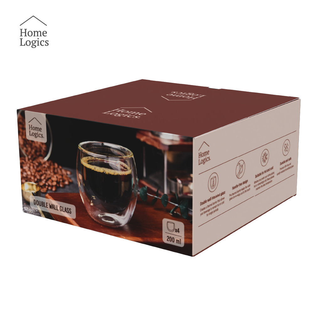 Set 4 Vasos Vidrio Doble Pared Classic 200 ml Home Logics 4 un