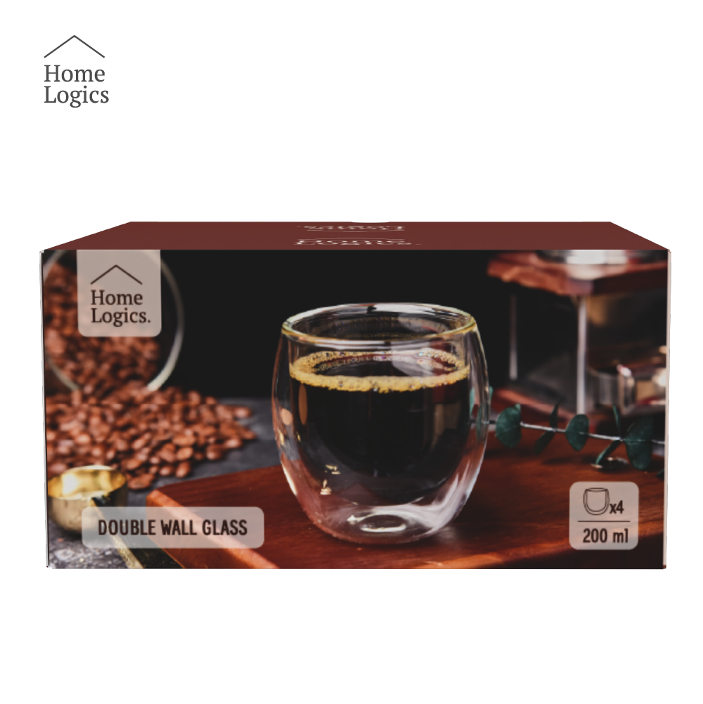 Set 4 Vasos Vidrio Doble Pared Classic 200 ml Home Logics 4 un