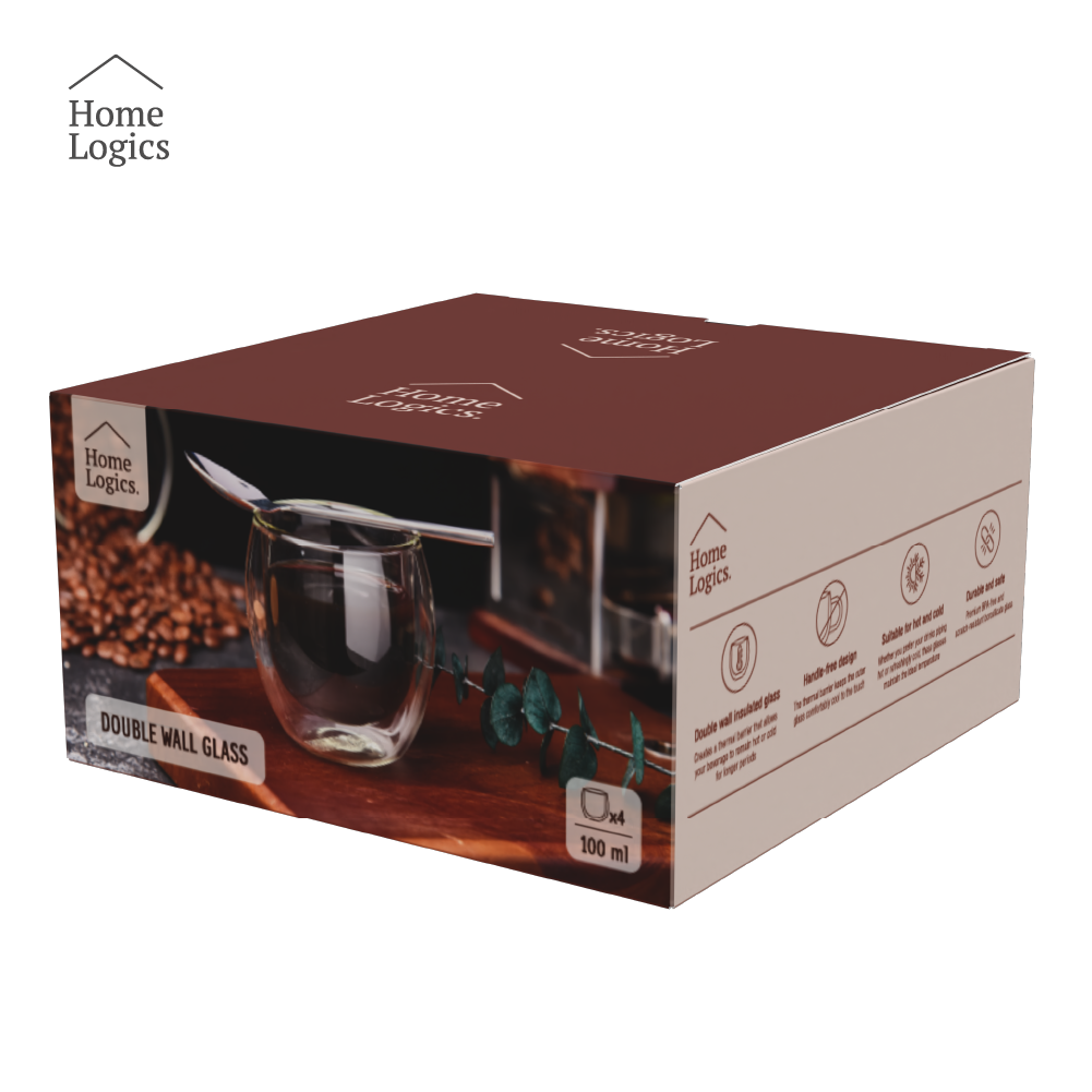 Set 4 Vasos Vidrio Doble Pared Classic 100 ml Home Logics 1 un