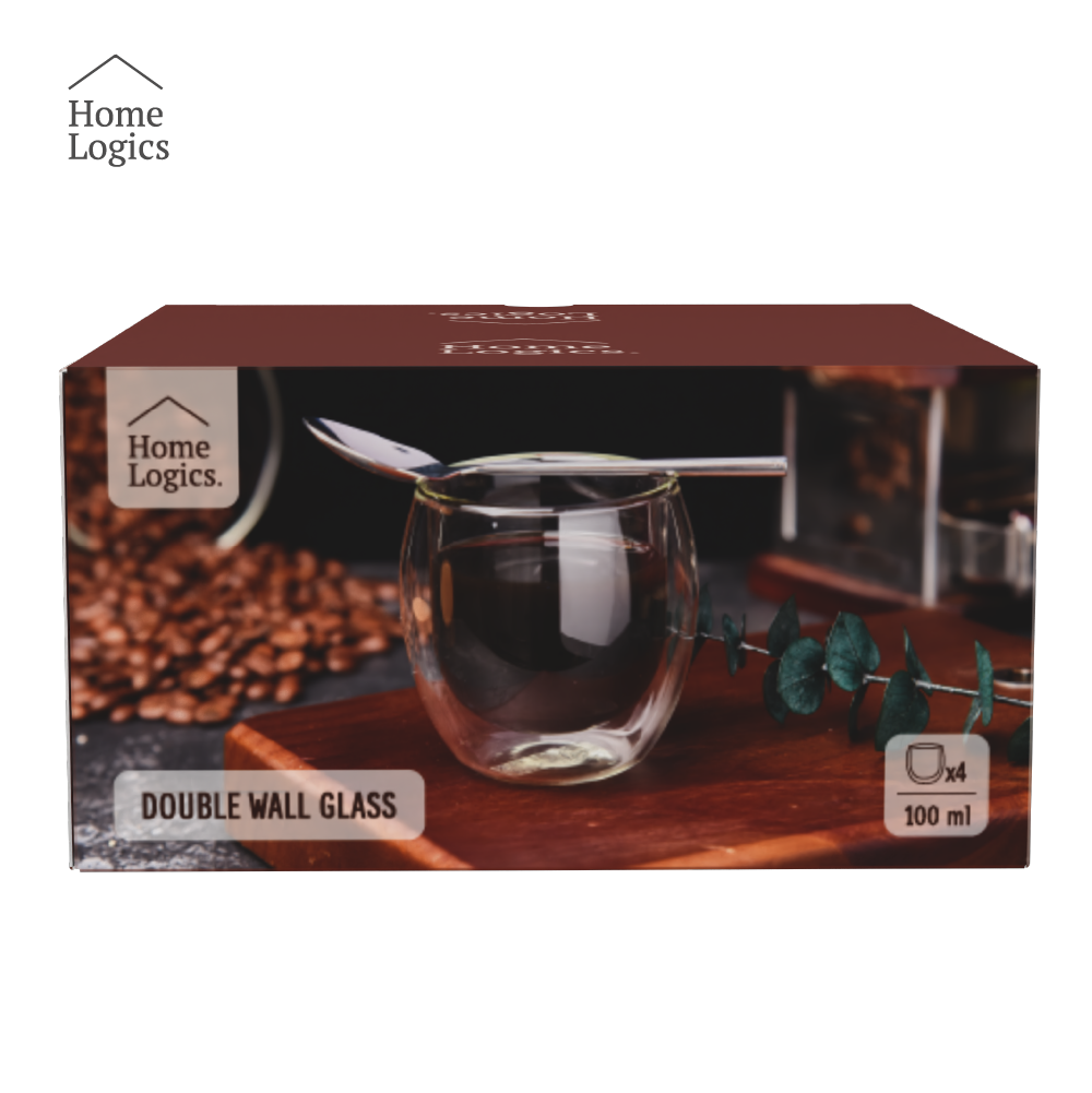 Set 4 Vasos Vidrio Doble Pared Classic 100 ml Home Logics 1 un