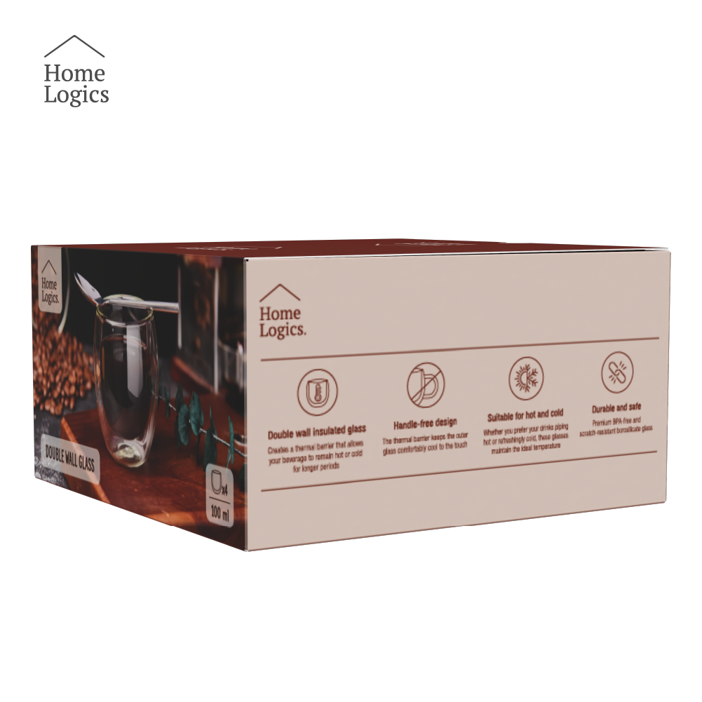 Set 4 Vasos Vidrio Doble Pared Classic 100 ml Home Logics 1 un