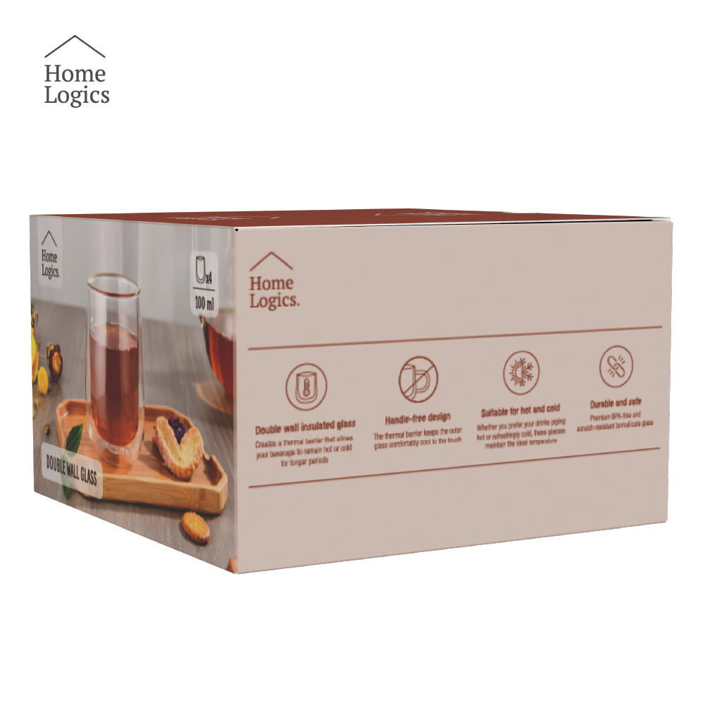 Set 4 Vasos Vidrio Doble Pared Modern 100 ml Home Logics 4 un