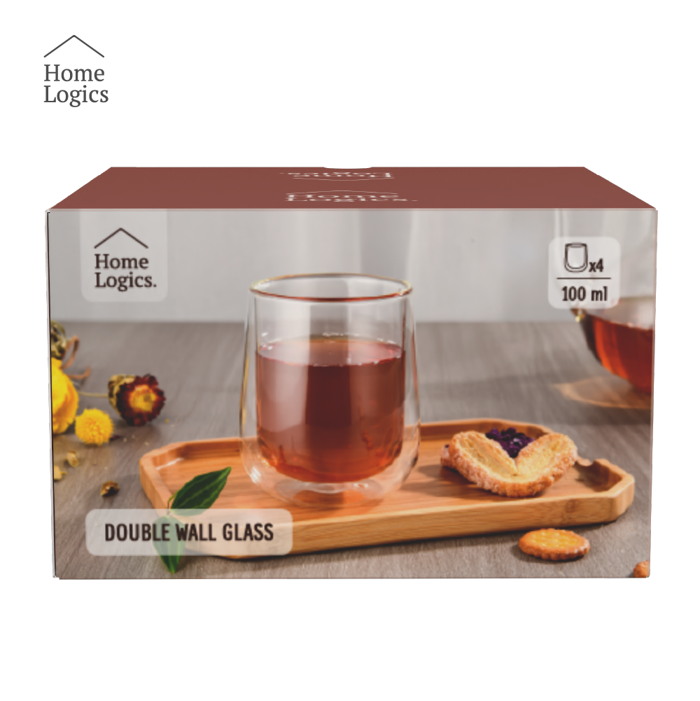 Set 4 Vasos Vidrio Doble Pared Modern 100 ml Home Logics 4 un
