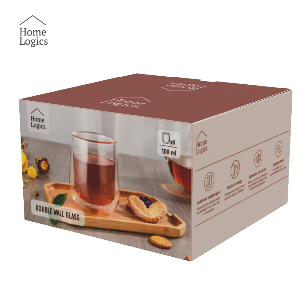 Set 4 Vasos Vidrio Doble Pared Modern 100 ml Home Logics 4 un