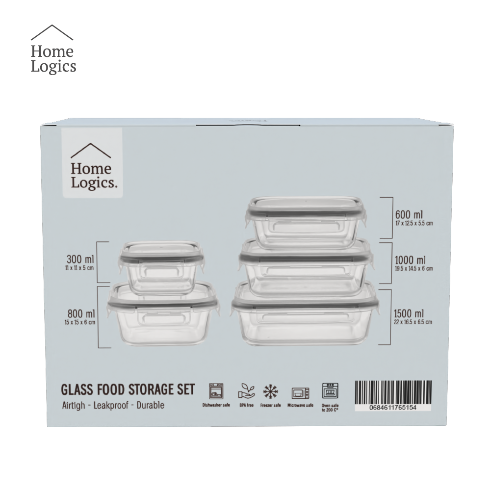 Set 5 Contenedores Vidrio Home Logics 5 un