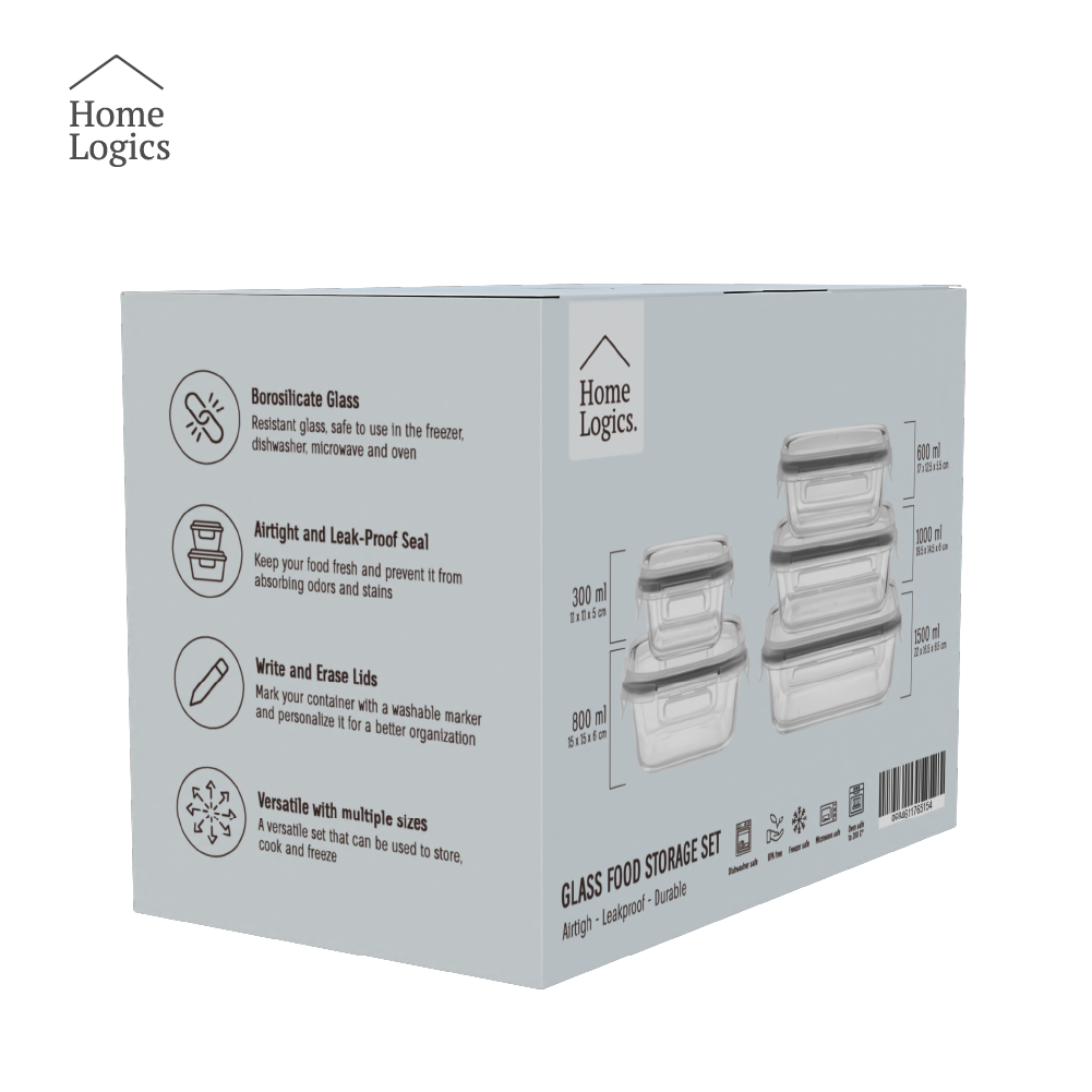 Set 5 Contenedores Vidrio Home Logics 5 un