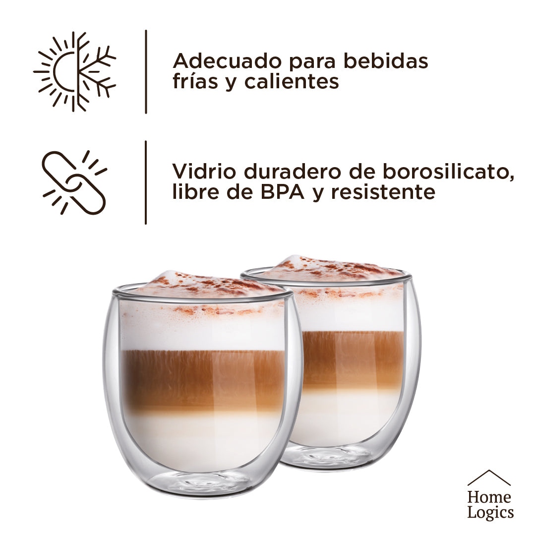 Set 4 Vasos Vidrio Doble Pared 300 ml Home Logics 1 un