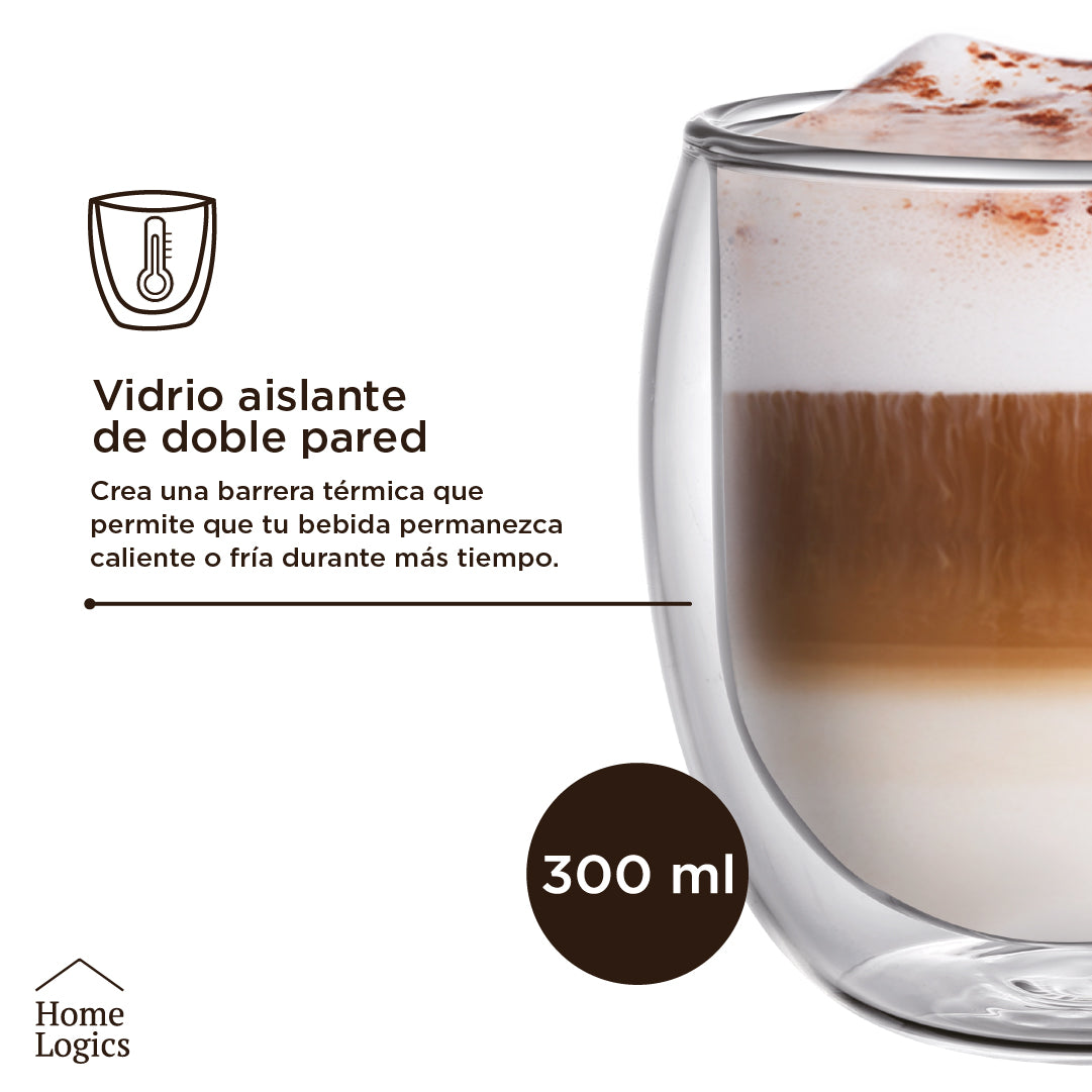 Set 4 Vasos Vidrio Doble Pared 300 ml Home Logics 1 un