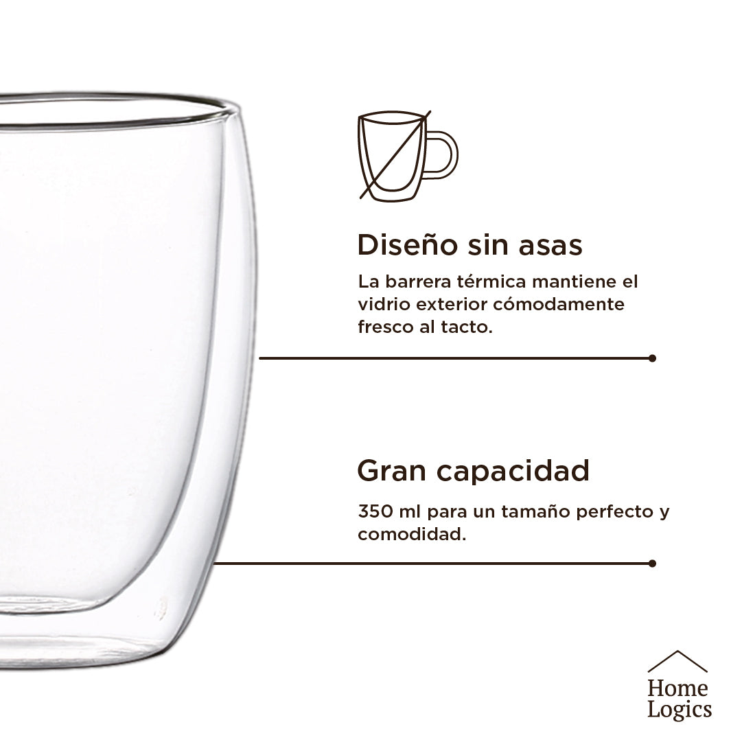 Set 2 Vasos Vidrio Doble Pared 350 ml Home Logics 1 un