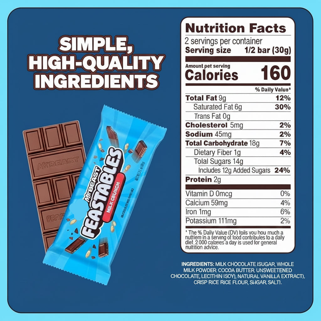 Barritas Mr. Beast Crunch Chocolate Leche Feastables 10 x 60 g