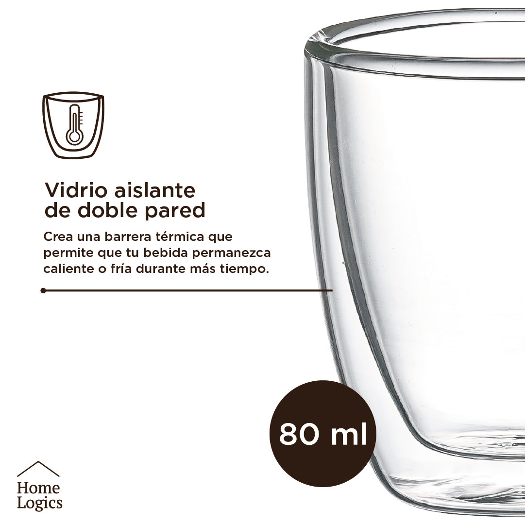 Set 4 Vasos Espresso Vidrio Doble Pared 80 ml Home Logics 1 un