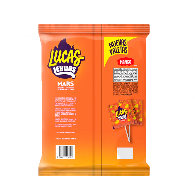 Chupetes Lenwas Mango Lucas 40 x 14 g