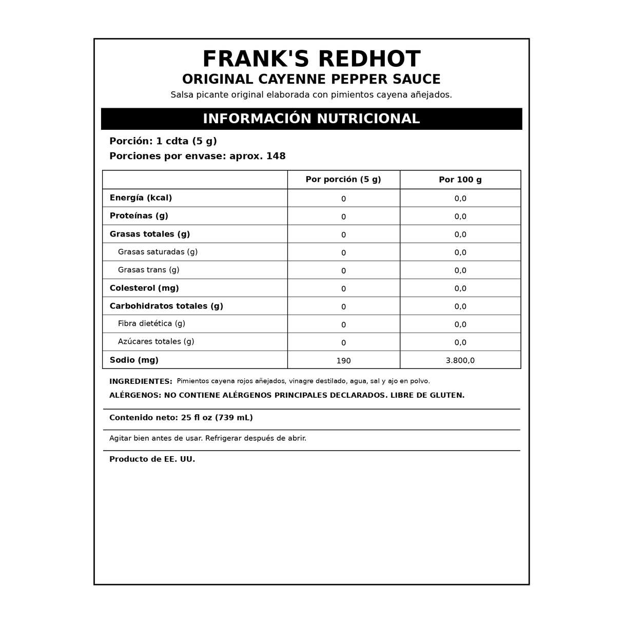 Salsa RedHot Frank's 739 ml