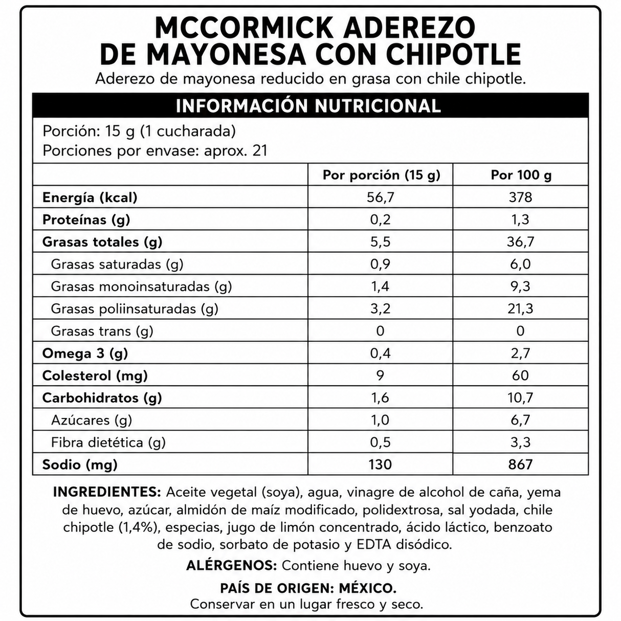 Aderezo Mayonesa Chipotle McCormick 310 g