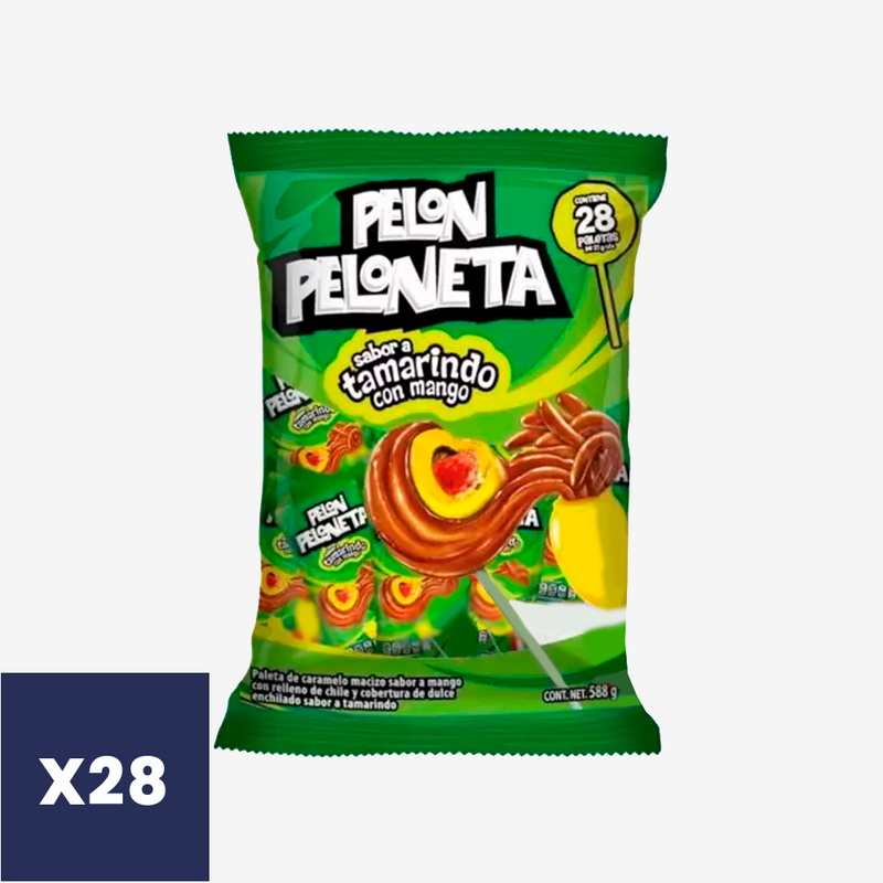 Chupetes Peloneta Tamarindo Mango Pelon 28 un x 21 g