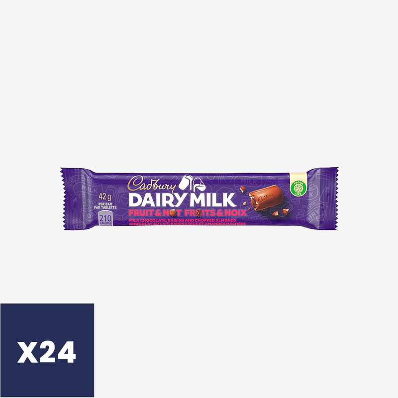 Barras Chocolate Frutas y Nueces Dairy Milk Cadbury 24 un x 42 g