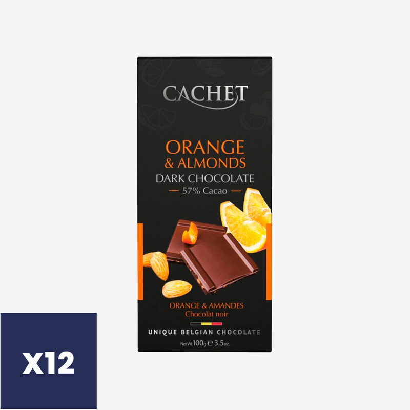 Barra Chocolate 57 Cacao Naranja y Almendras Cachet 12 x 100 g