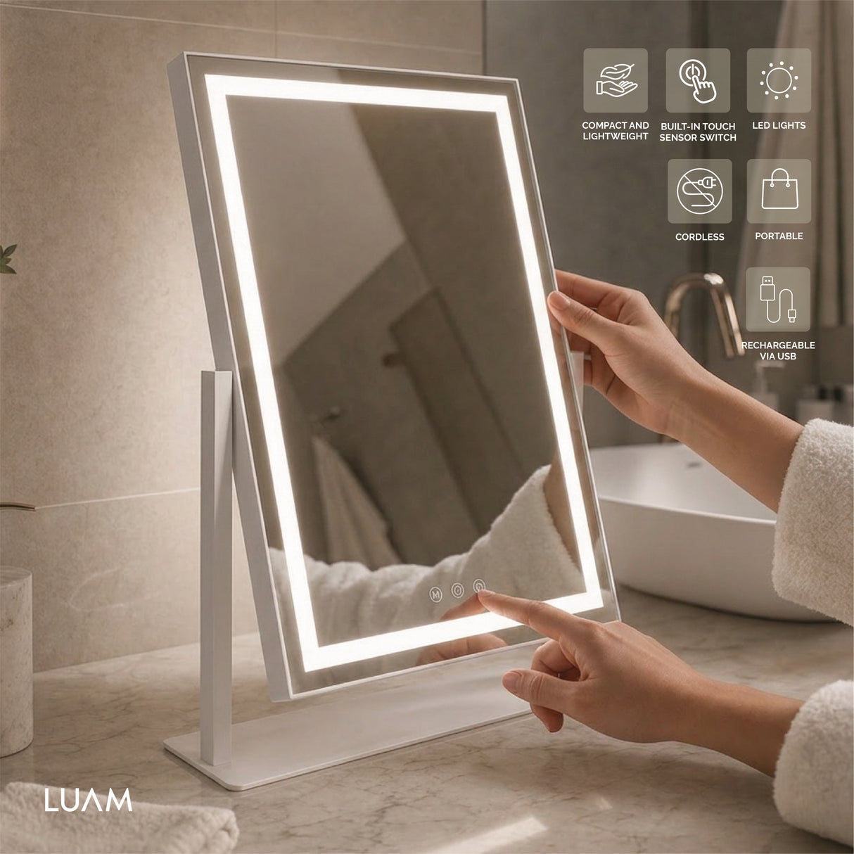 Espejo de Maquillaje con Luz LED 46 x 54,7 cm Luam 1 un