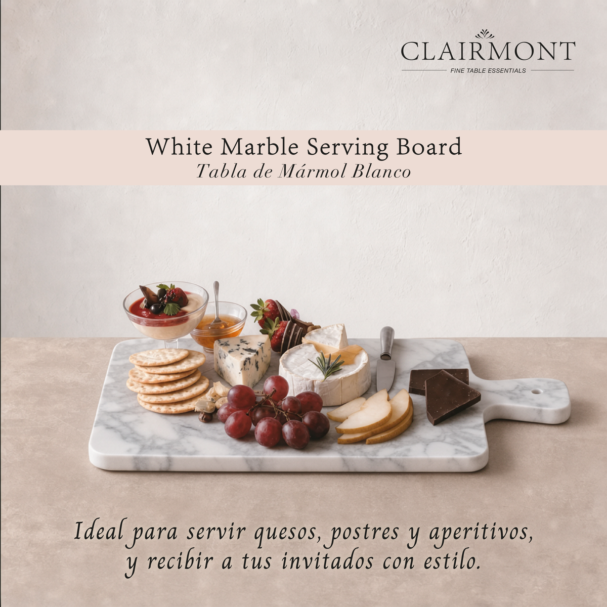 Tabla de Mármol Blanco 38x18x1 cm Clairmont 1 un