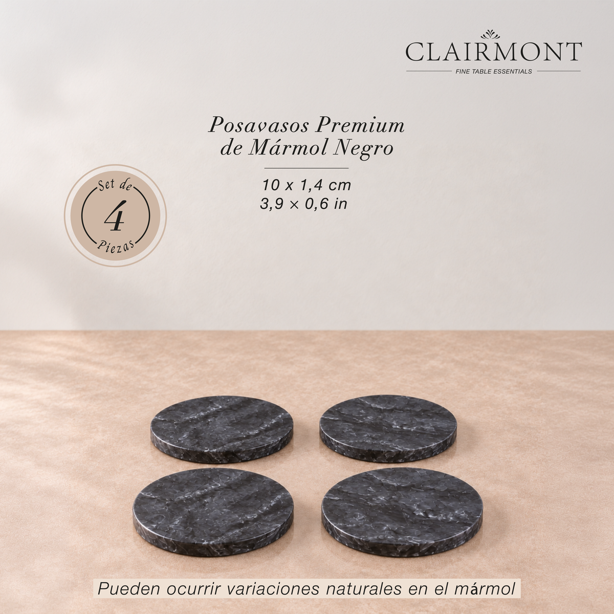 Set 4 Posavasos Premium de Mármol Negro Clairmont 1 un