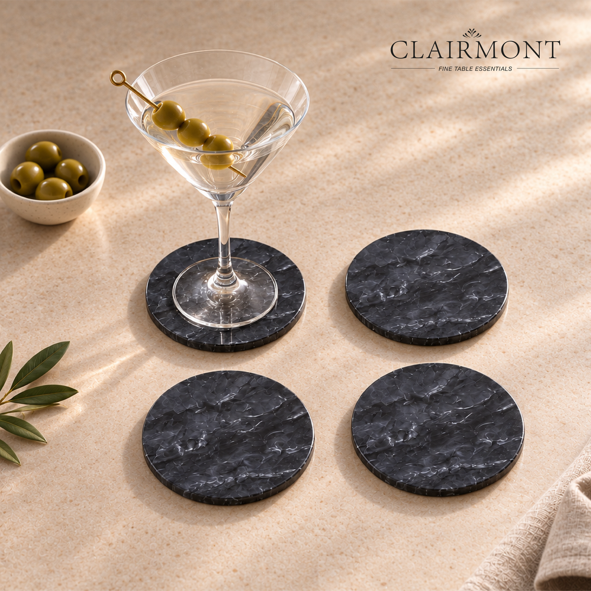 Set 4 Posavasos Premium de Mármol Negro Clairmont 1 un