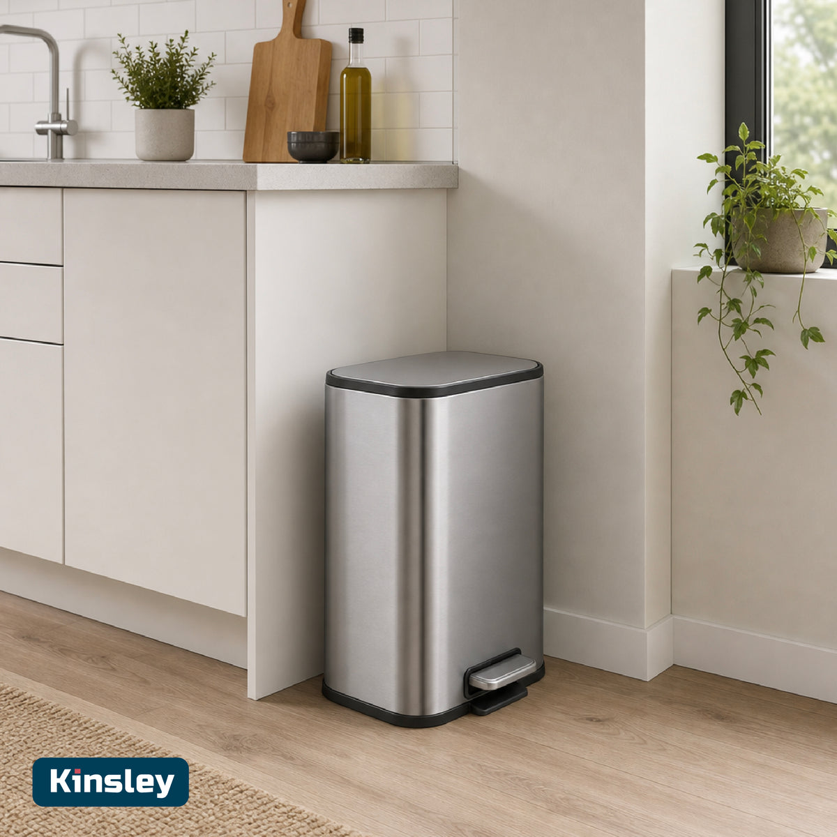 Basurero Rectangular Slim de Acero Inoxidable con Pedal Kinsley 1 un