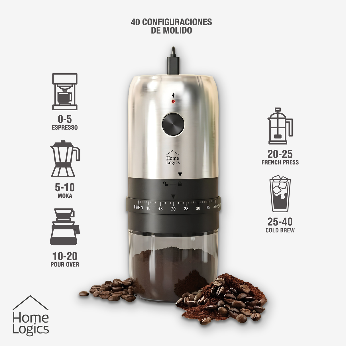 Moledor Eléctrico de Café Ajustable Home Logics 1 un
