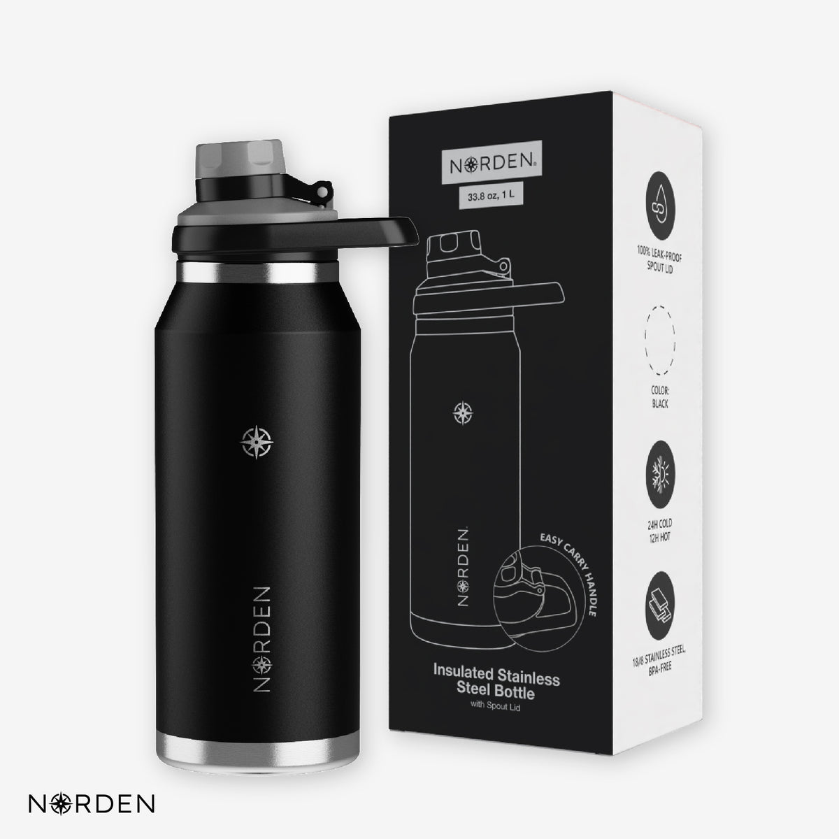 Botella Térmica Acero Inox Black 1000 ml Norden 1 un