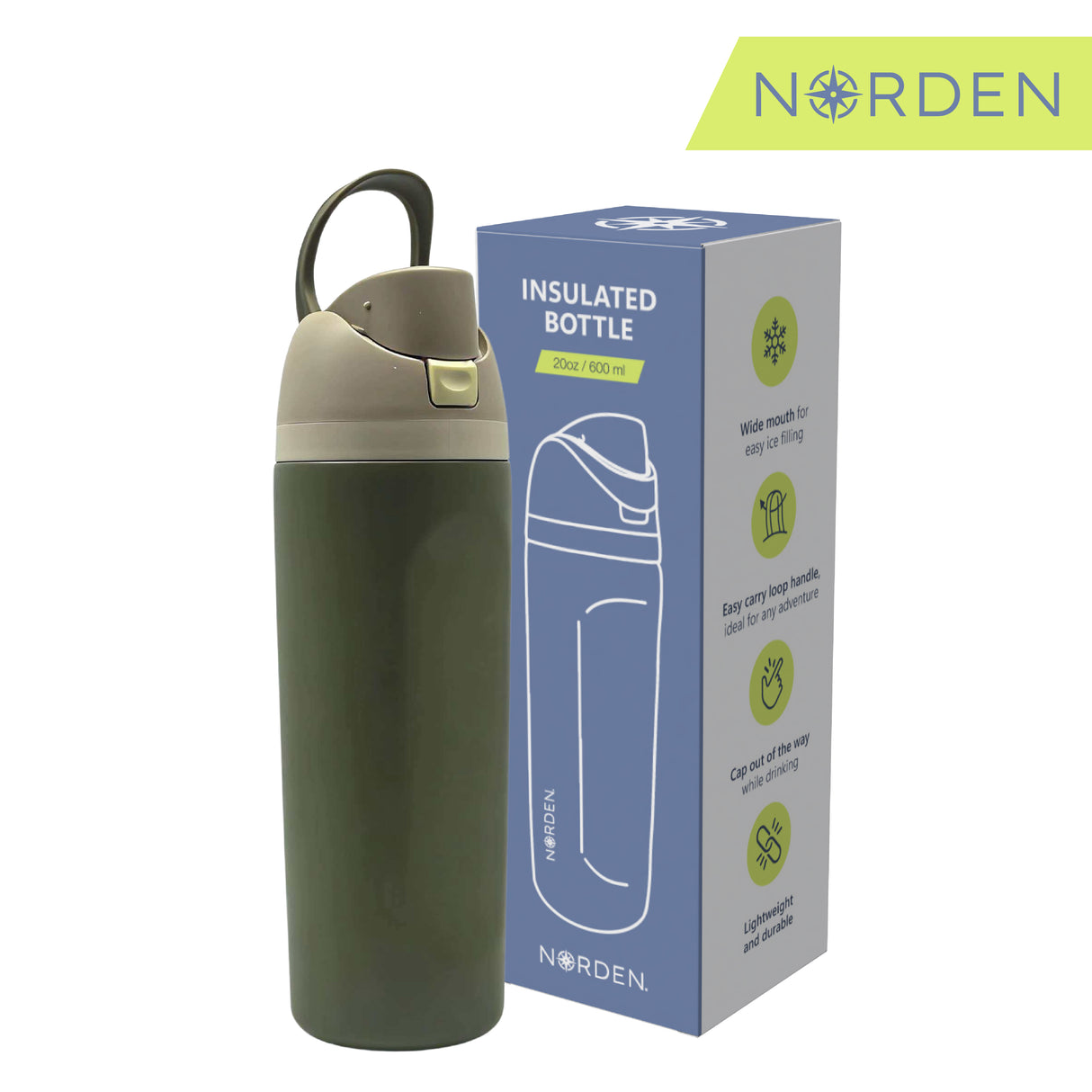 Botella Acero Inoxidable Green 600 ml Norden 1 un