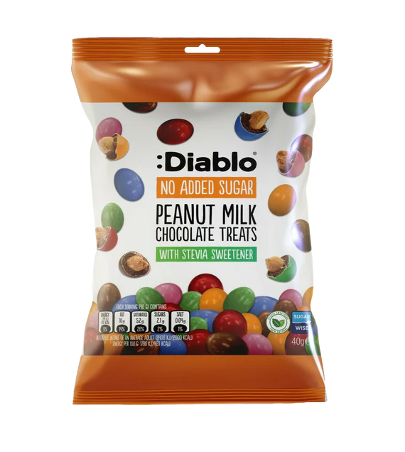 Maní Cubierto con Chocolate Leche Treats sin Azúcar :Diablo 40 g