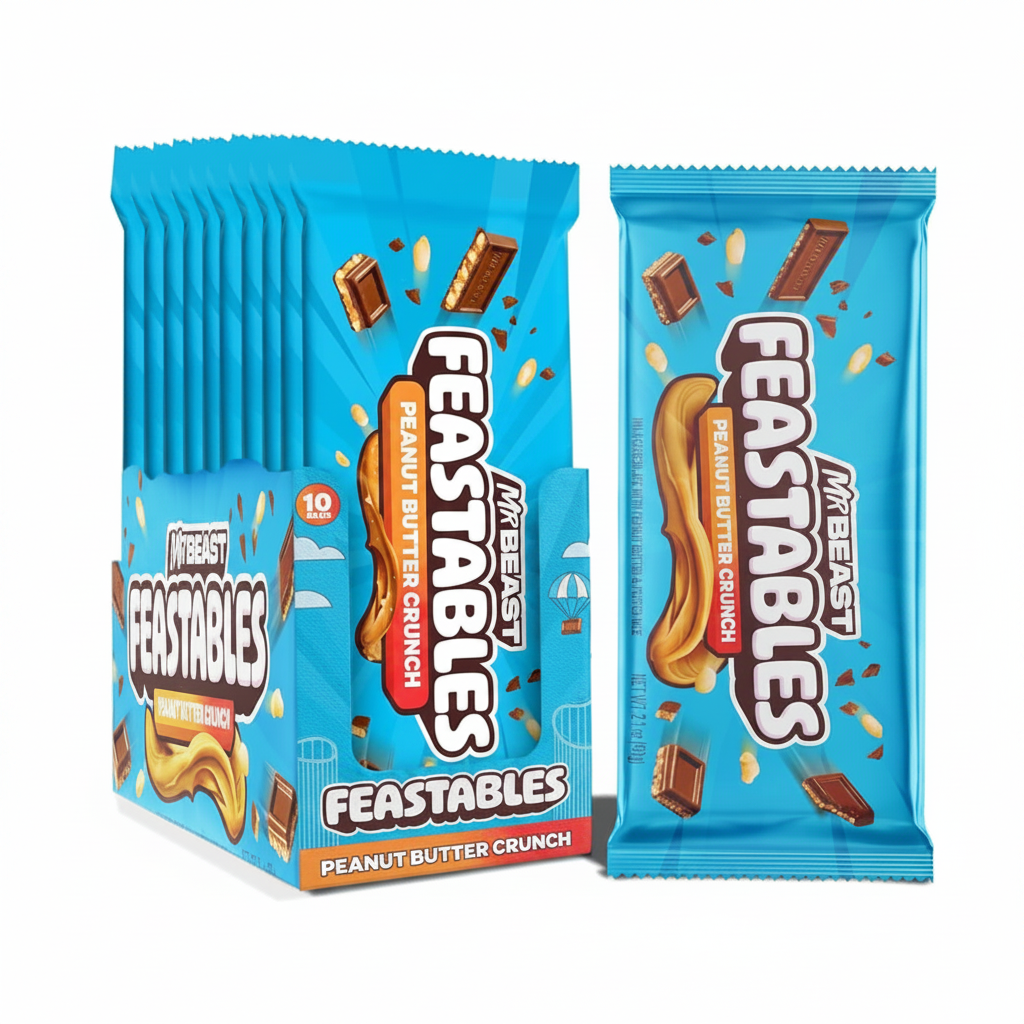 Barritas Mr. Beast Crunch Mantequilla Maní Feastables 10 x 60 g
