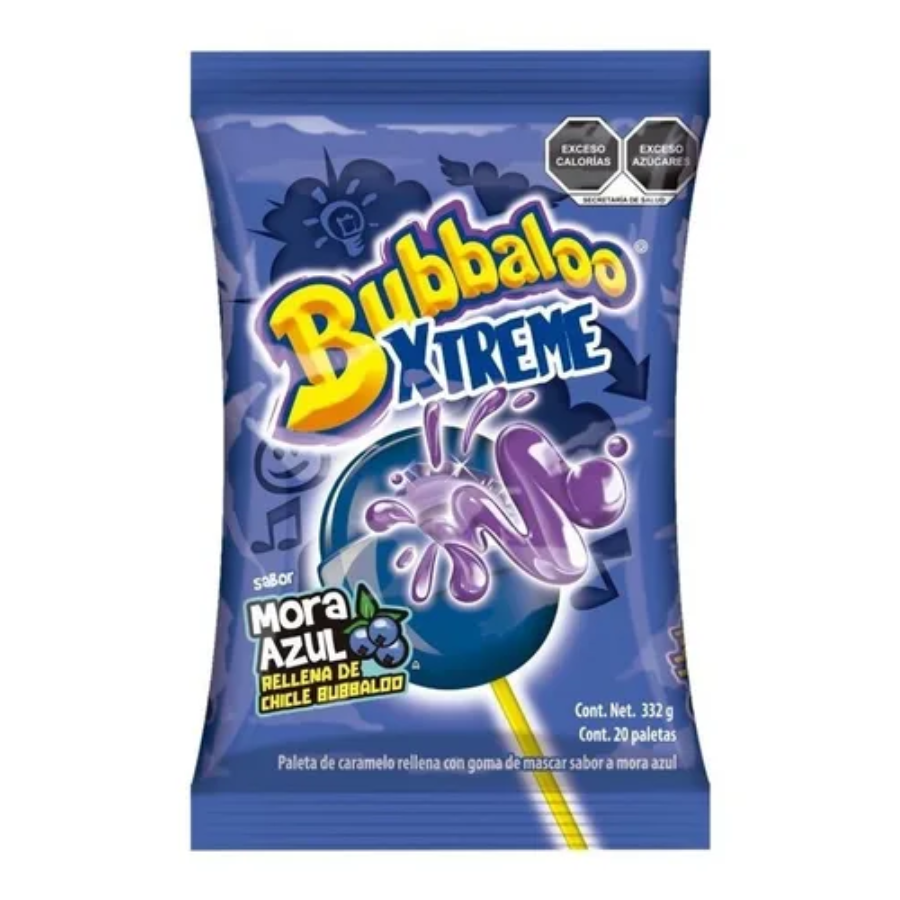 Chupetes Xtreme con Chicle Mora Bubbaloo 20 un x 16