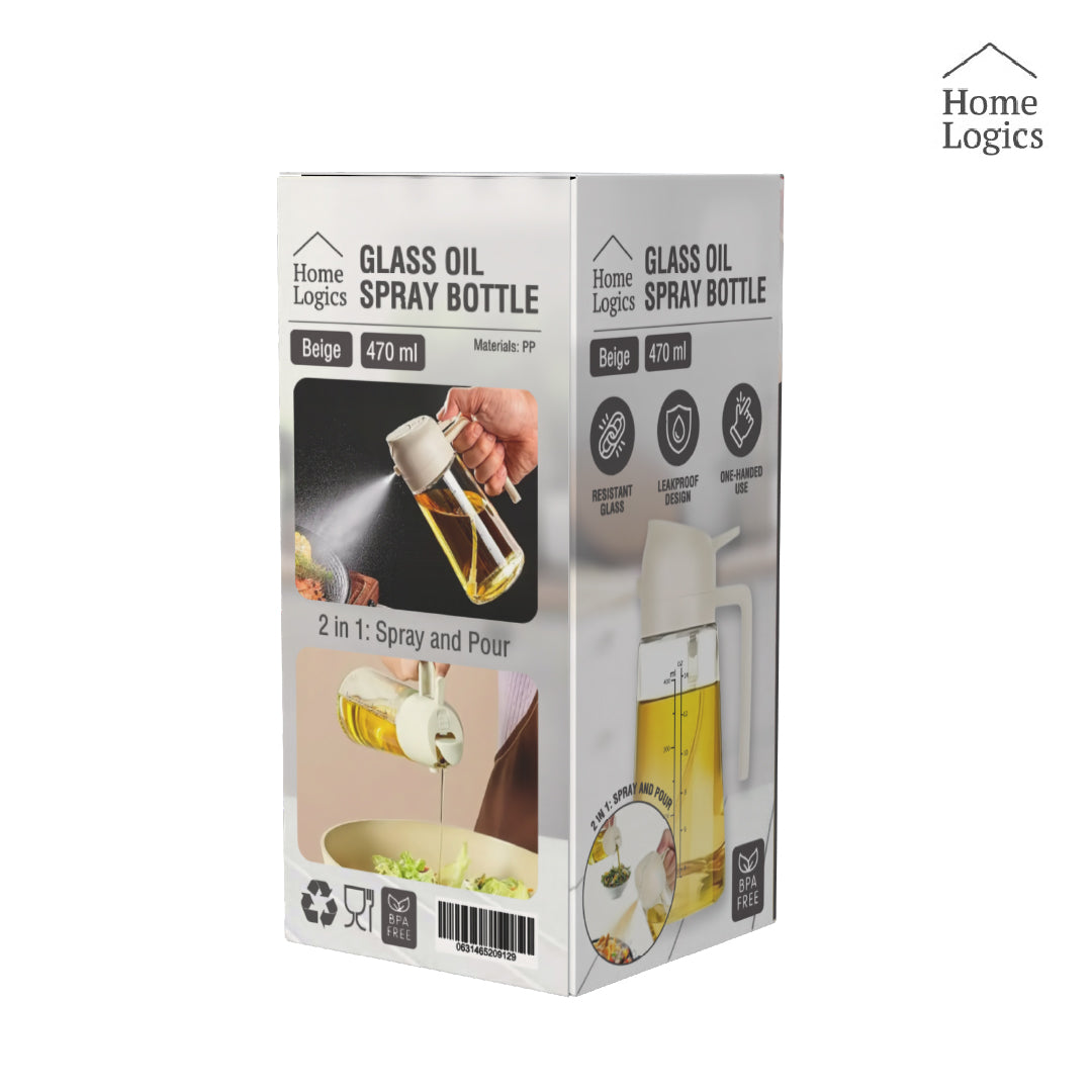 Dispensador de Aceite 2 en 1 de Vidrio 470 ml Beige Home Logics 1 un