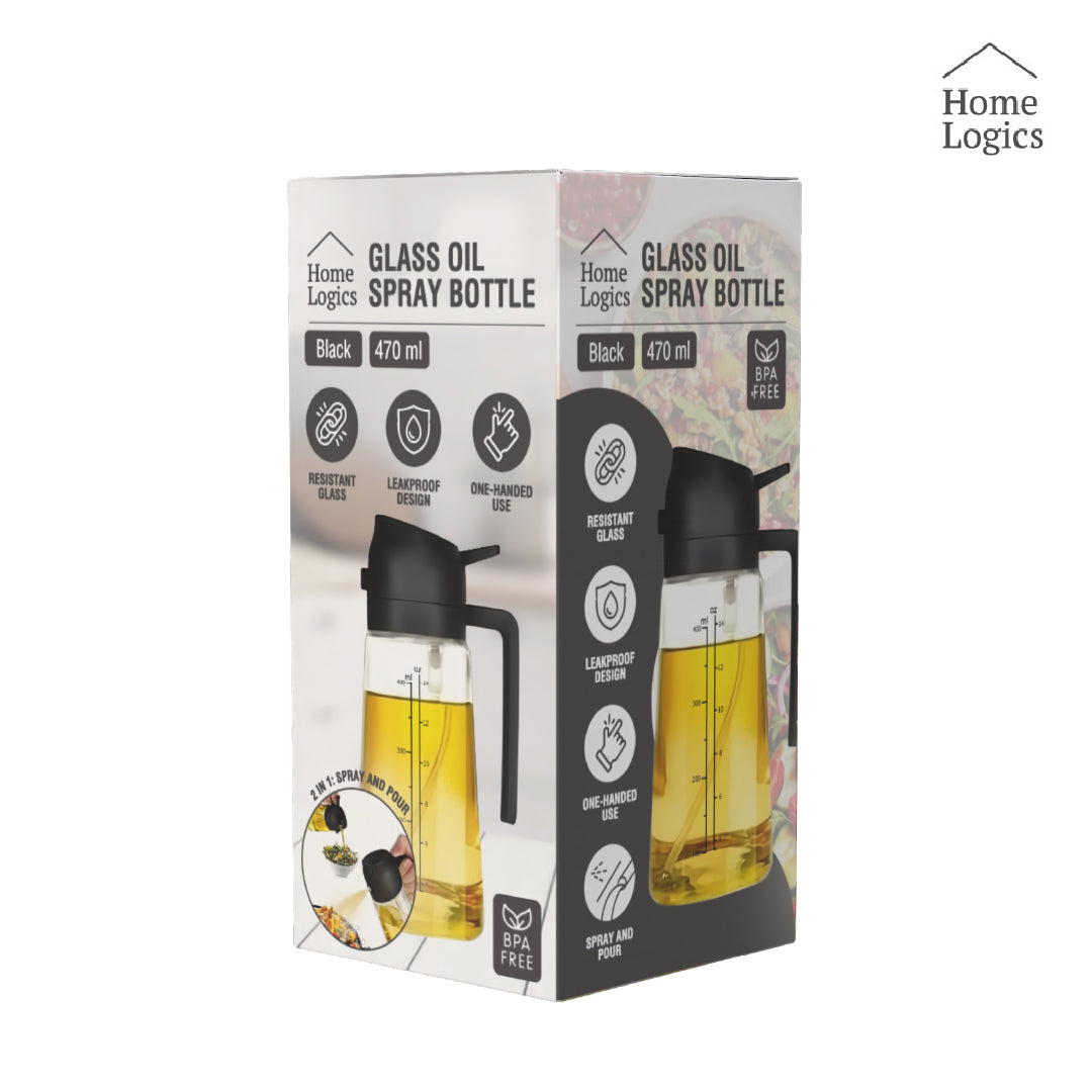 Dispensador de Aceite 2 en 1 de Vidrio 470 ml Negro Home Logics 1 un