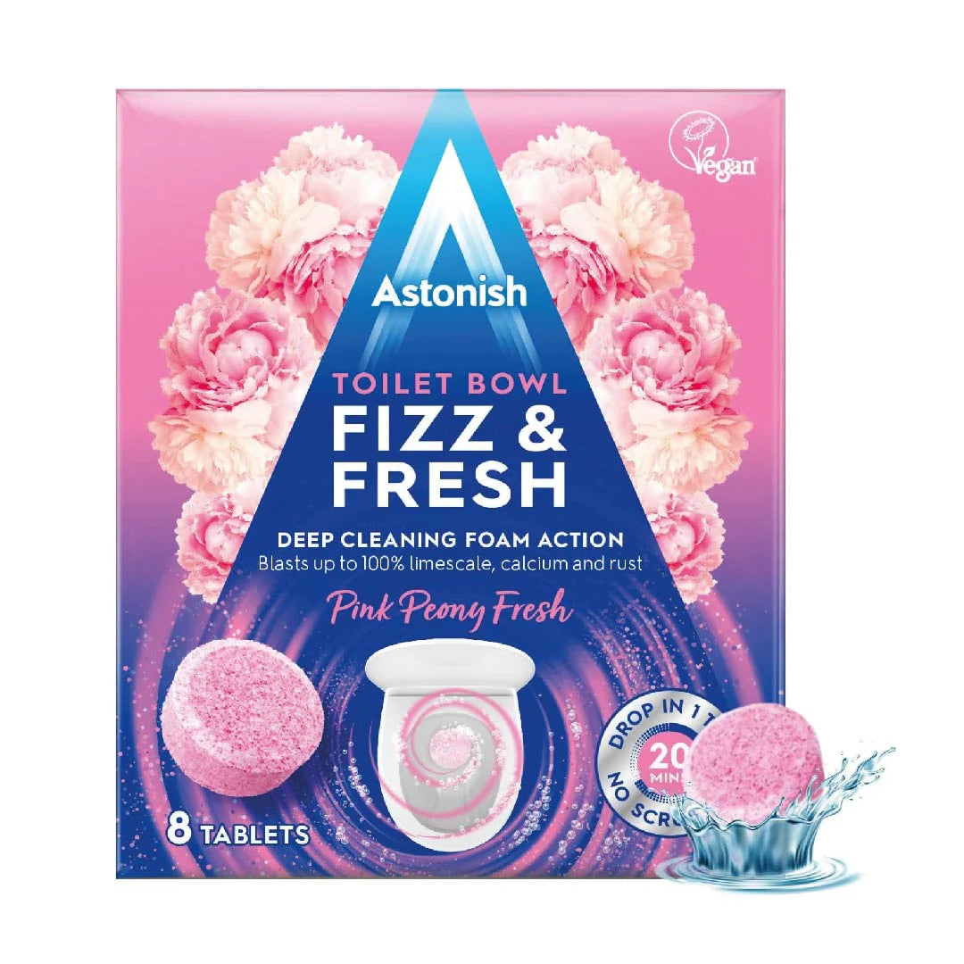 Pastillas Inodoro Toilet Bowl Fizz & Fresh Peonía Astonish 8 un